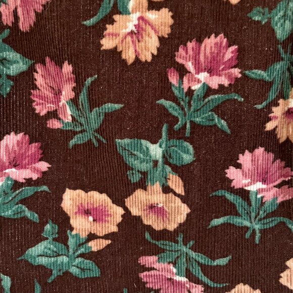 Vintage Cottagecore Brown Floral Corduroy Sleeveless Midi Dress | Large - Picture 7 of 11